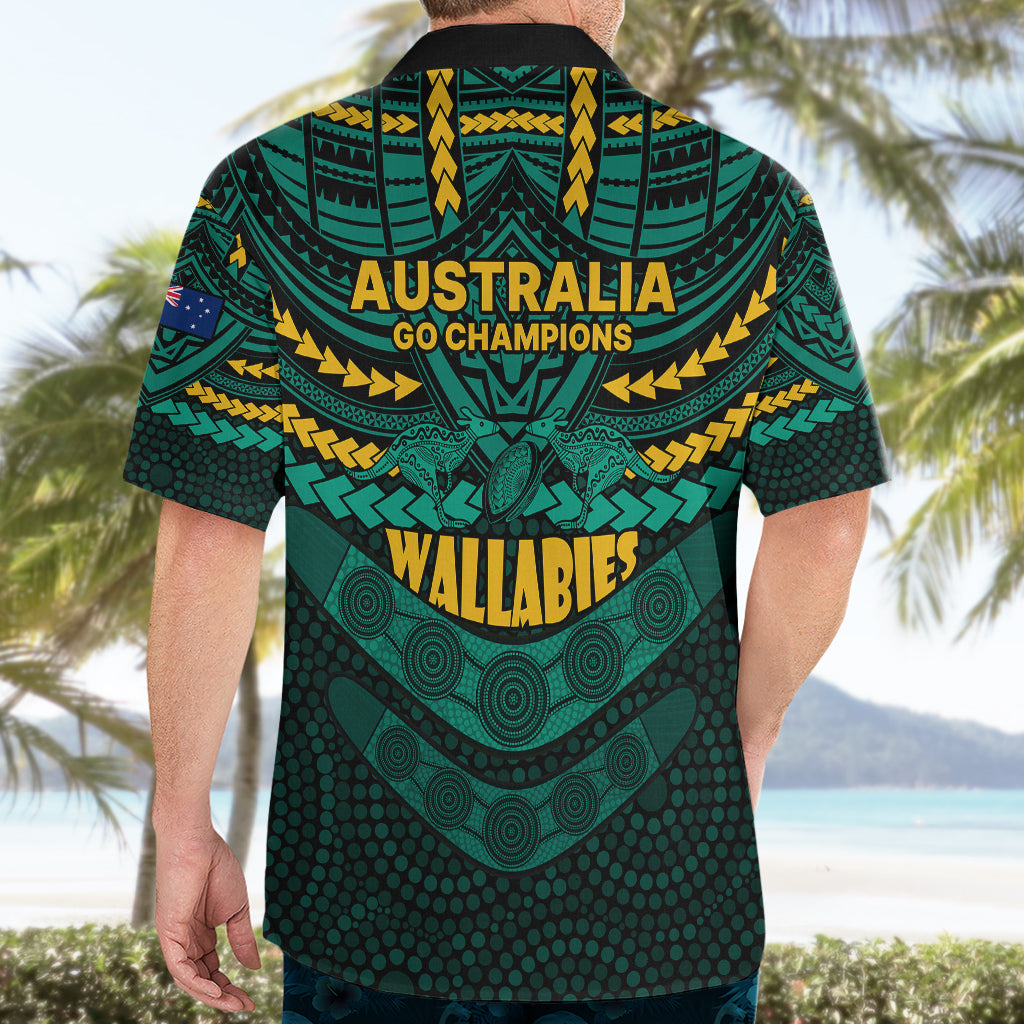 Wallabies Rugby Hawaiian Shirt Polynesian and Aboriginal Special Green Version - Vibe Hoodie Shop