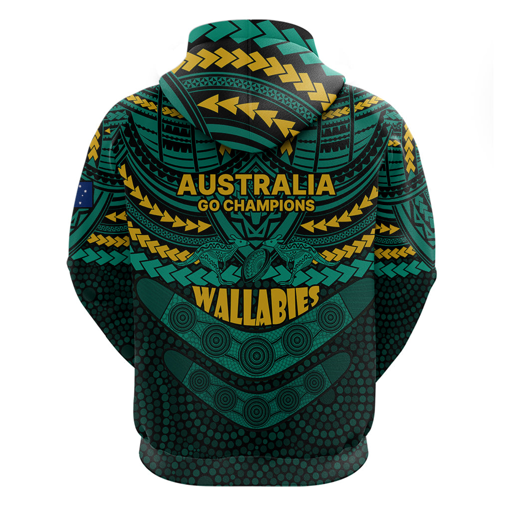 Wallabies Rugby Hoodie Polynesian and Aboriginal Special Green Version LT9 - Vibe Hoodie Shop