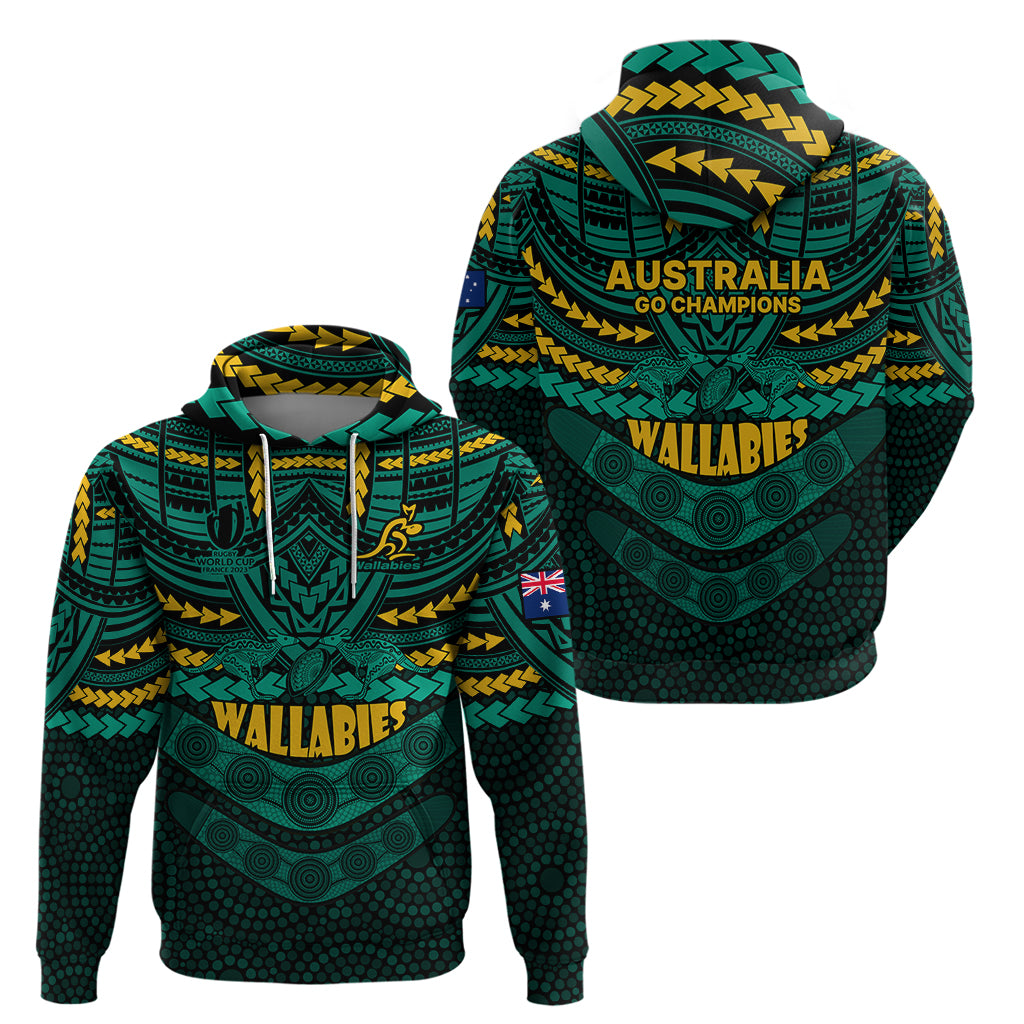Wallabies Rugby Hoodie Polynesian and Aboriginal Special Green Version LT9 - Vibe Hoodie Shop