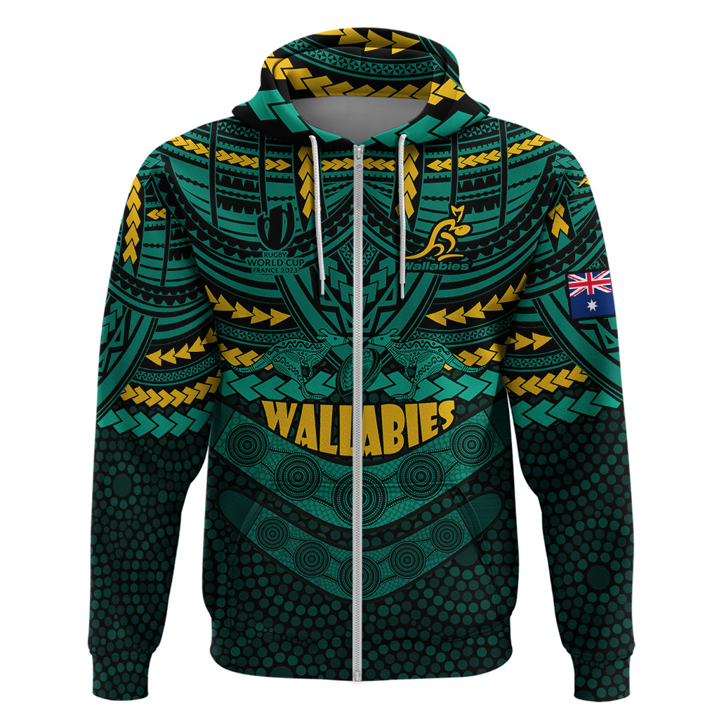 Wallabies Rugby Hoodie Polynesian and Aboriginal Special Green Version LT9 - Vibe Hoodie Shop