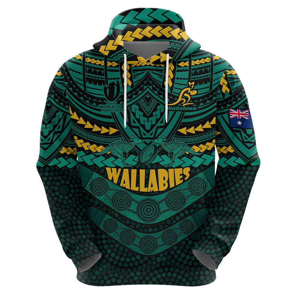 Wallabies Rugby Hoodie Polynesian and Aboriginal Special Green Version LT9 - Vibe Hoodie Shop
