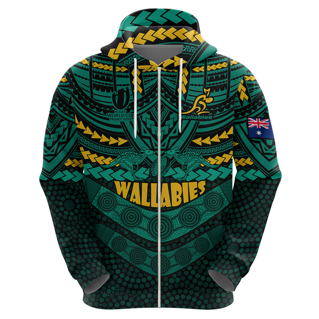 Wallabies Rugby Hoodie Polynesian and Aboriginal Special Green Version LT9 - Vibe Hoodie Shop