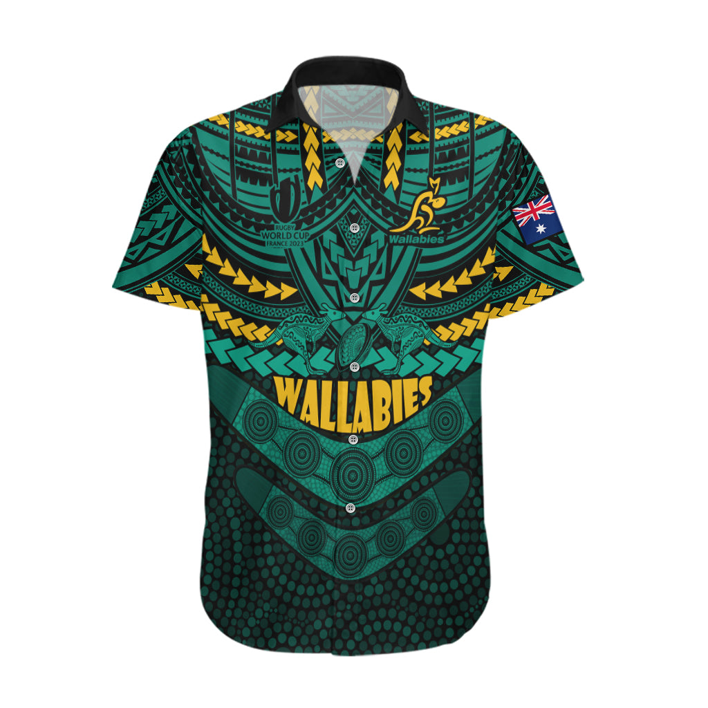 Custom Wallabies Rugby Hawaiian Shirt Polynesian and Aboriginal Special Green Version - Vibe Hoodie Shop