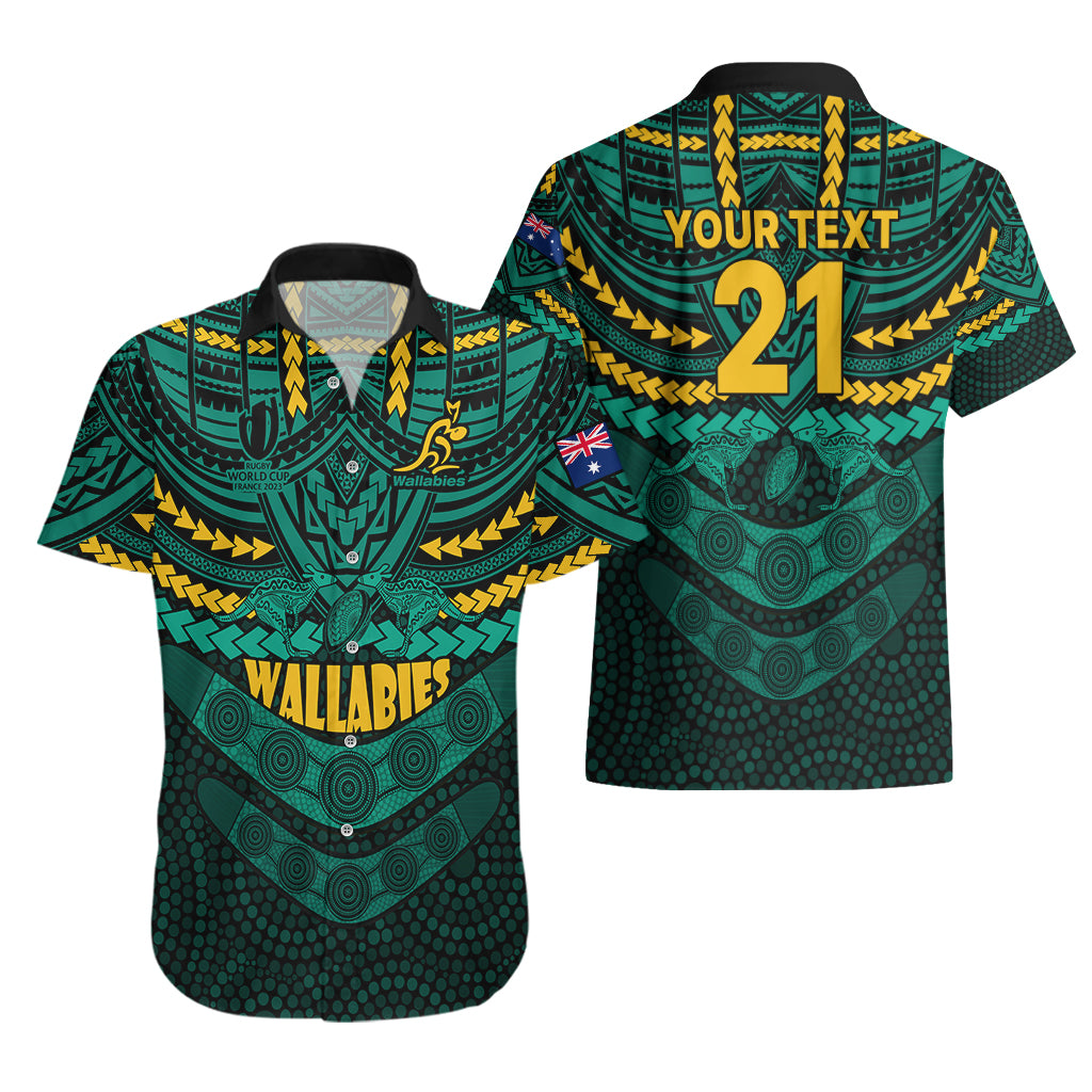 Custom Wallabies Rugby Hawaiian Shirt Polynesian and Aboriginal Special Green Version - Vibe Hoodie Shop