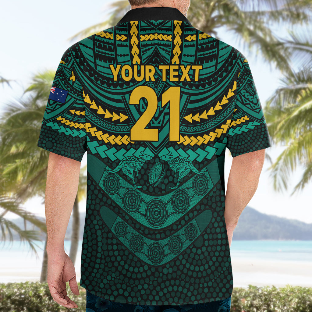 Custom Wallabies Rugby Hawaiian Shirt Polynesian and Aboriginal Special Green Version - Vibe Hoodie Shop