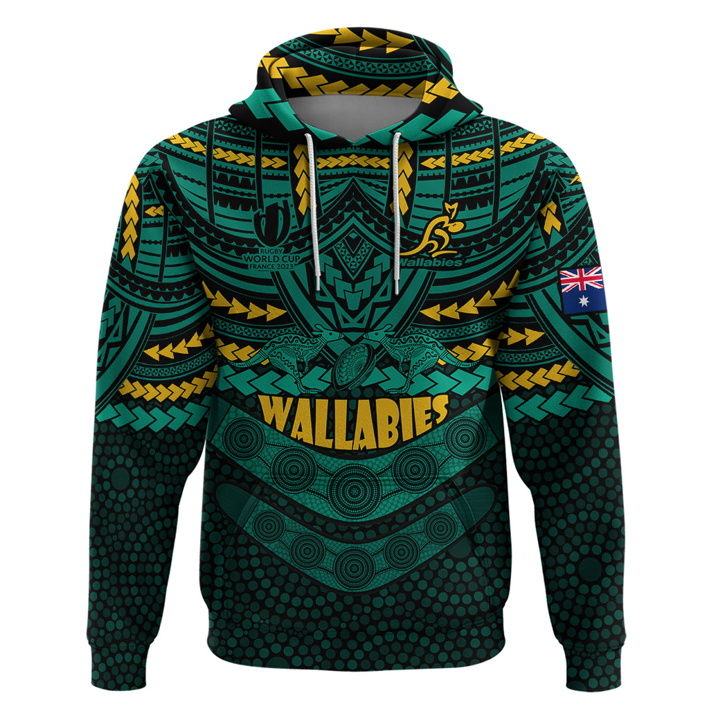 Custom Wallabies Rugby Hoodie Polynesian and Aboriginal Special Green Version LT9 - Vibe Hoodie Shop