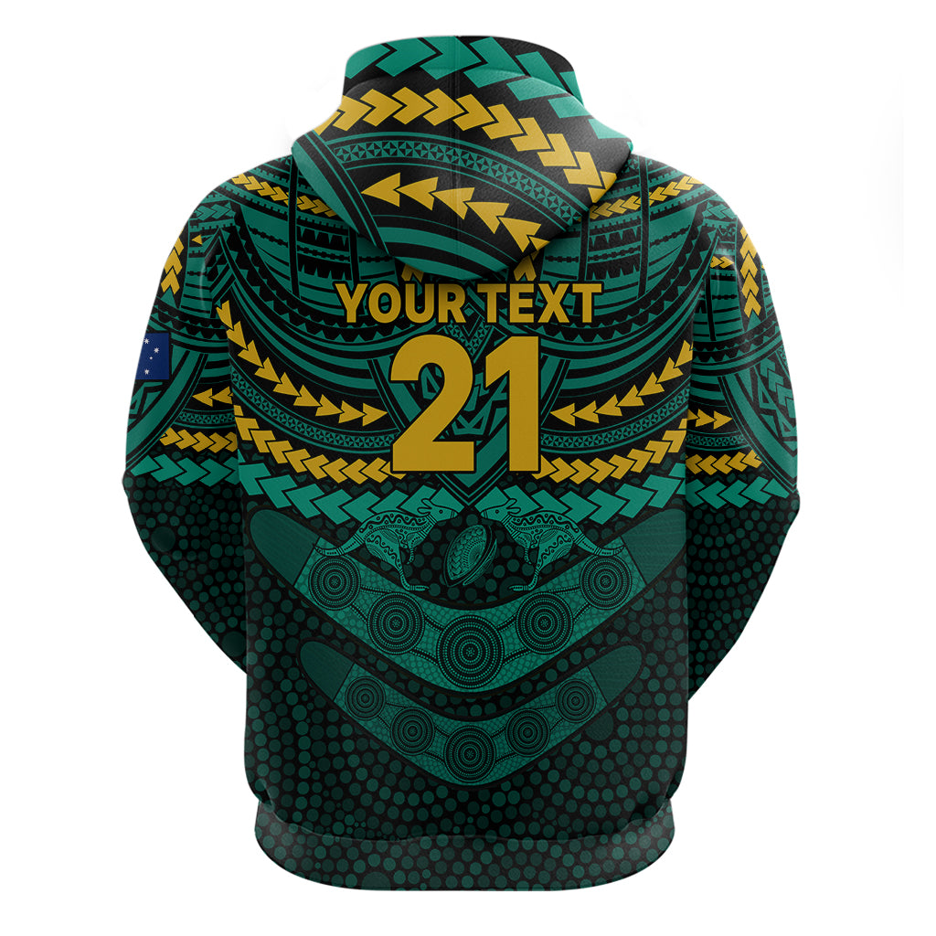 Custom Wallabies Rugby Hoodie Polynesian and Aboriginal Special Green Version LT9 - Vibe Hoodie Shop