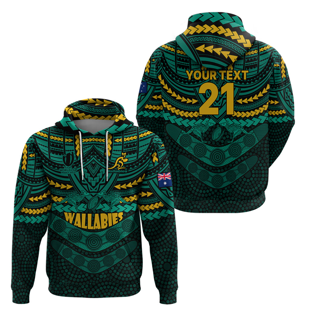 Custom Wallabies Rugby Hoodie Polynesian and Aboriginal Special Green Version LT9 - Vibe Hoodie Shop