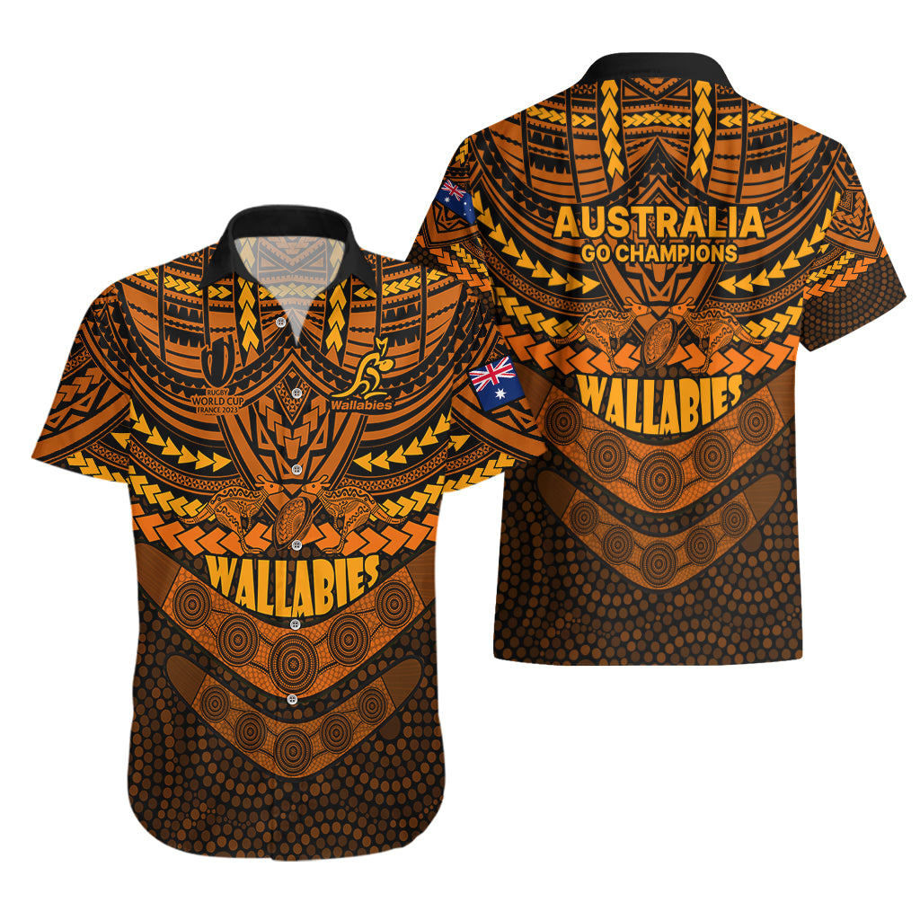 Wallabies Rugby Hawaiian Shirt Polynesian and Aboriginal Special Orange Version - Vibe Hoodie Shop