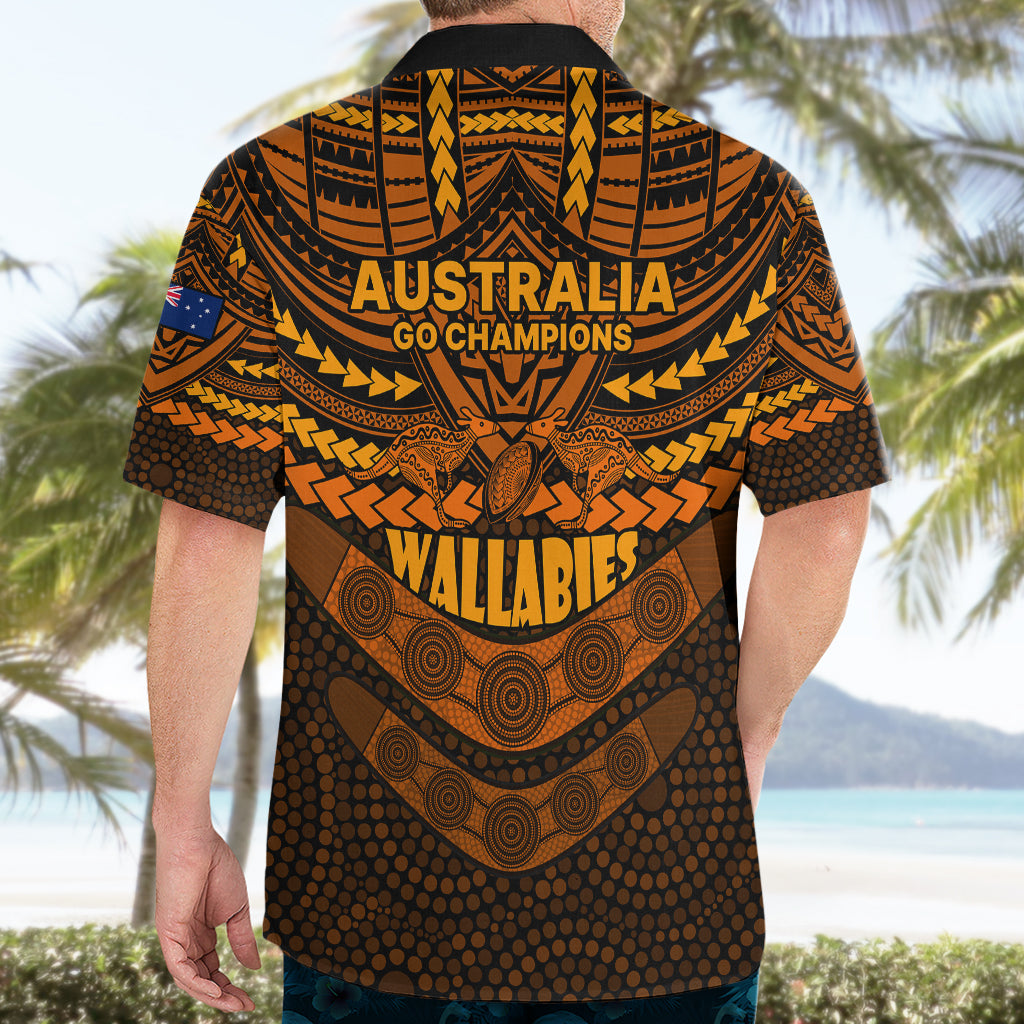 Wallabies Rugby Hawaiian Shirt Polynesian and Aboriginal Special Orange Version - Vibe Hoodie Shop