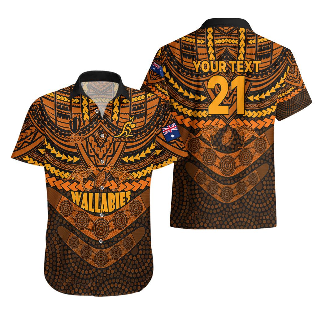 Custom Wallabies Rugby Hawaiian Shirt Polynesian and Aboriginal Special Orange Version - Vibe Hoodie Shop