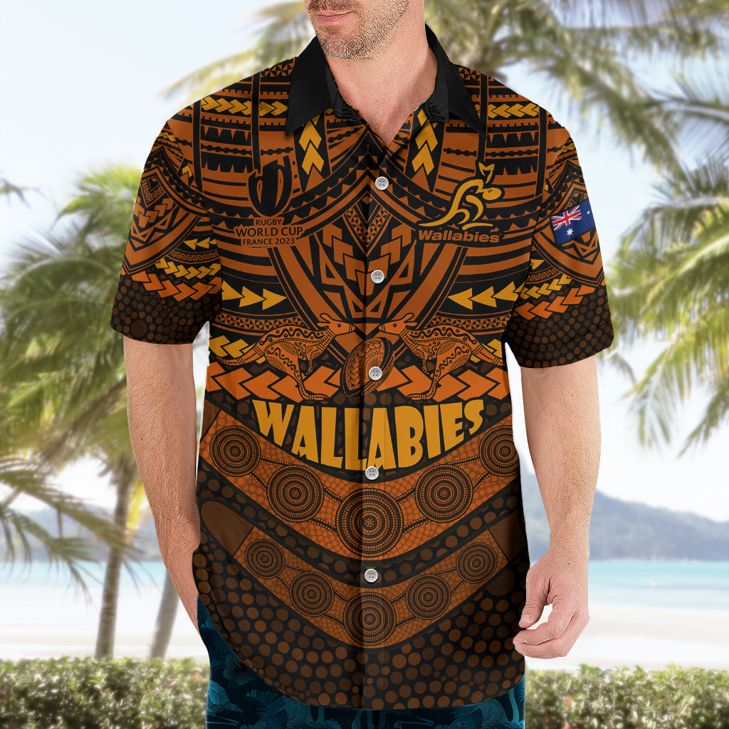 Custom Wallabies Rugby Hawaiian Shirt Polynesian and Aboriginal Special Orange Version - Vibe Hoodie Shop