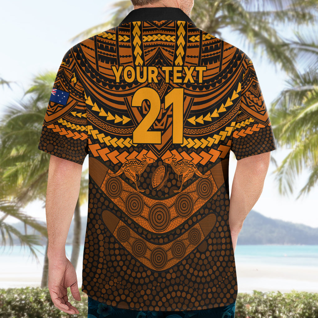 Custom Wallabies Rugby Hawaiian Shirt Polynesian and Aboriginal Special Orange Version - Vibe Hoodie Shop
