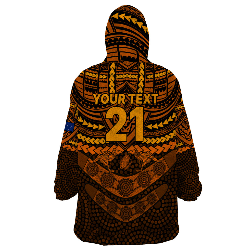 Custom Wallabies Rugby Wearable Blanket Hoodie Polynesian and Aboriginal Special Orange Version - Vibe Hoodie Shop