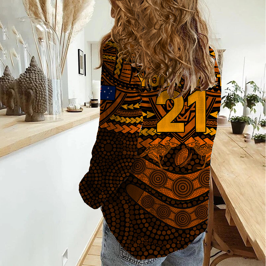 Custom Wallabies Rugby Women Casual Shirt Polynesian and Aboriginal Special Orange Version - Vibe Hoodie Shop
