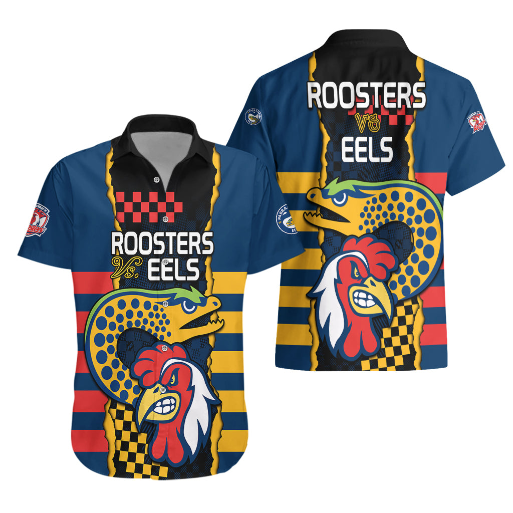 NRL Eels Combine Roosters Rugby Hawaiian Shirt Sporty Style - Vibe Hoodie Shop