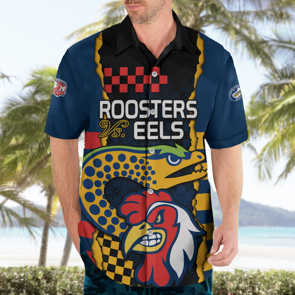 NRL Eels Combine Roosters Rugby Hawaiian Shirt Sporty Style - Vibe Hoodie Shop