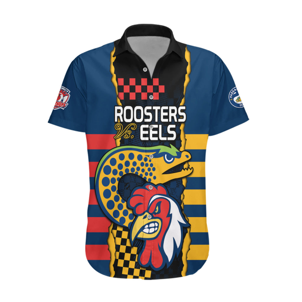 Custom NRL Eels Combine Roosters Rugby Hawaiian Shirt Sporty Style - Vibe Hoodie Shop