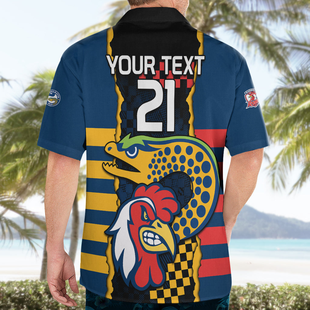 Custom NRL Eels Combine Roosters Rugby Hawaiian Shirt Sporty Style - Vibe Hoodie Shop