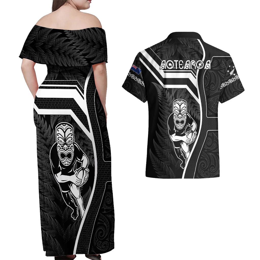 new-zealand-aotearoa-rugby-couples-matching-off-shoulder-maxi-dress-and-hawaiian-shirt-black-fern-maori-tribal-sporty-style