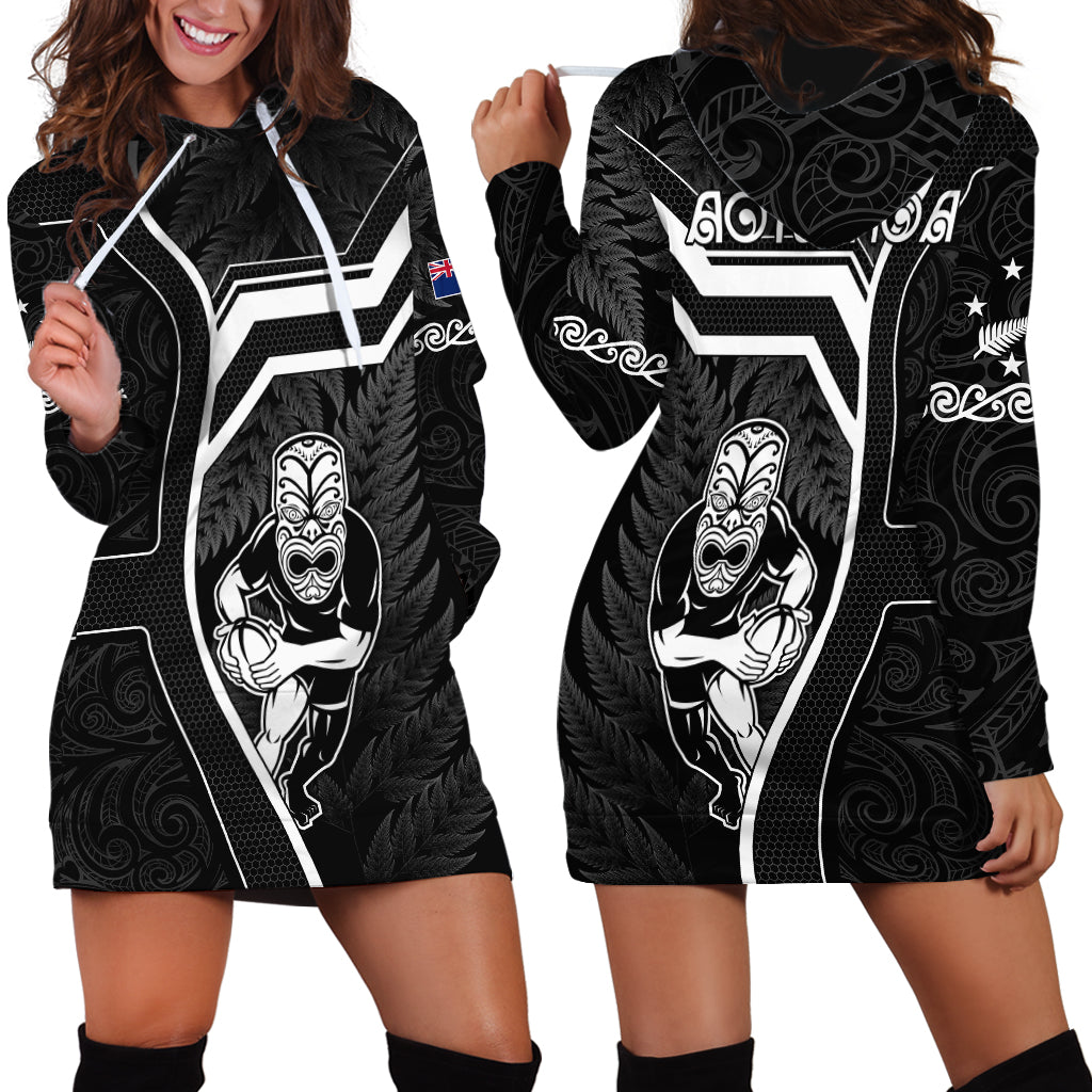 New Zealand Aotearoa Rugby Hoodie Dress Black Fern Maori Tribal Sporty Style - Vibe Hoodie Shop
