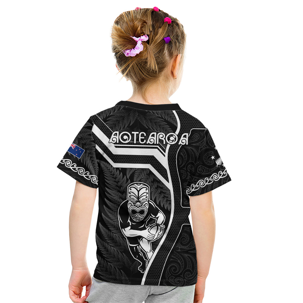 New Zealand Aotearoa Rugby Kid T Shirt Black Fern Maori Tribal Sporty Style - Vibe Hoodie Shop