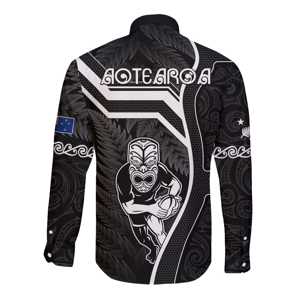 New Zealand Aotearoa Rugby Long Sleeve Button Shirt Black Fern Maori Tribal Sporty Style - Vibe Hoodie Shop