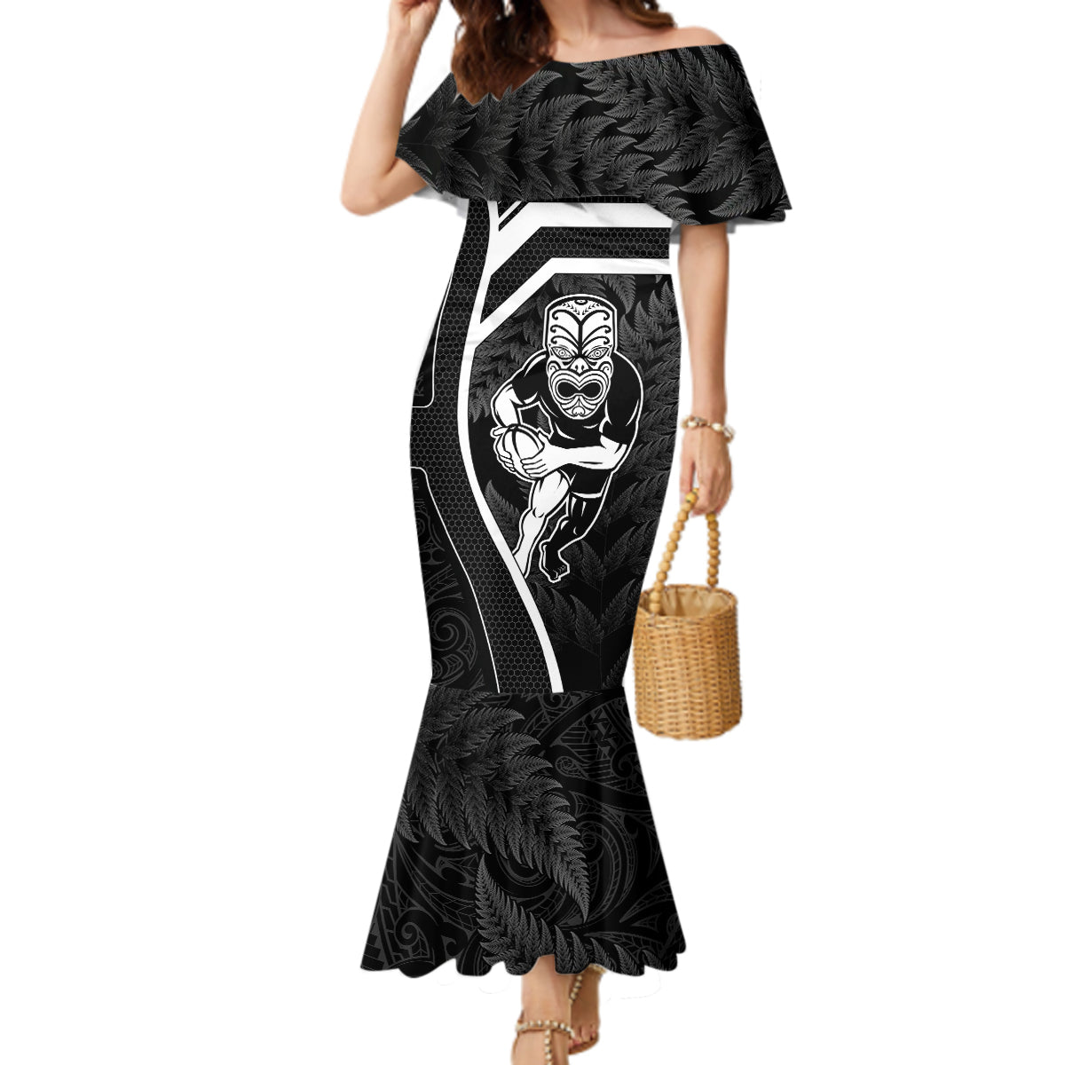 new-zealand-aotearoa-rugby-mermaid-dress-black-fern-maori-tribal-sporty-style