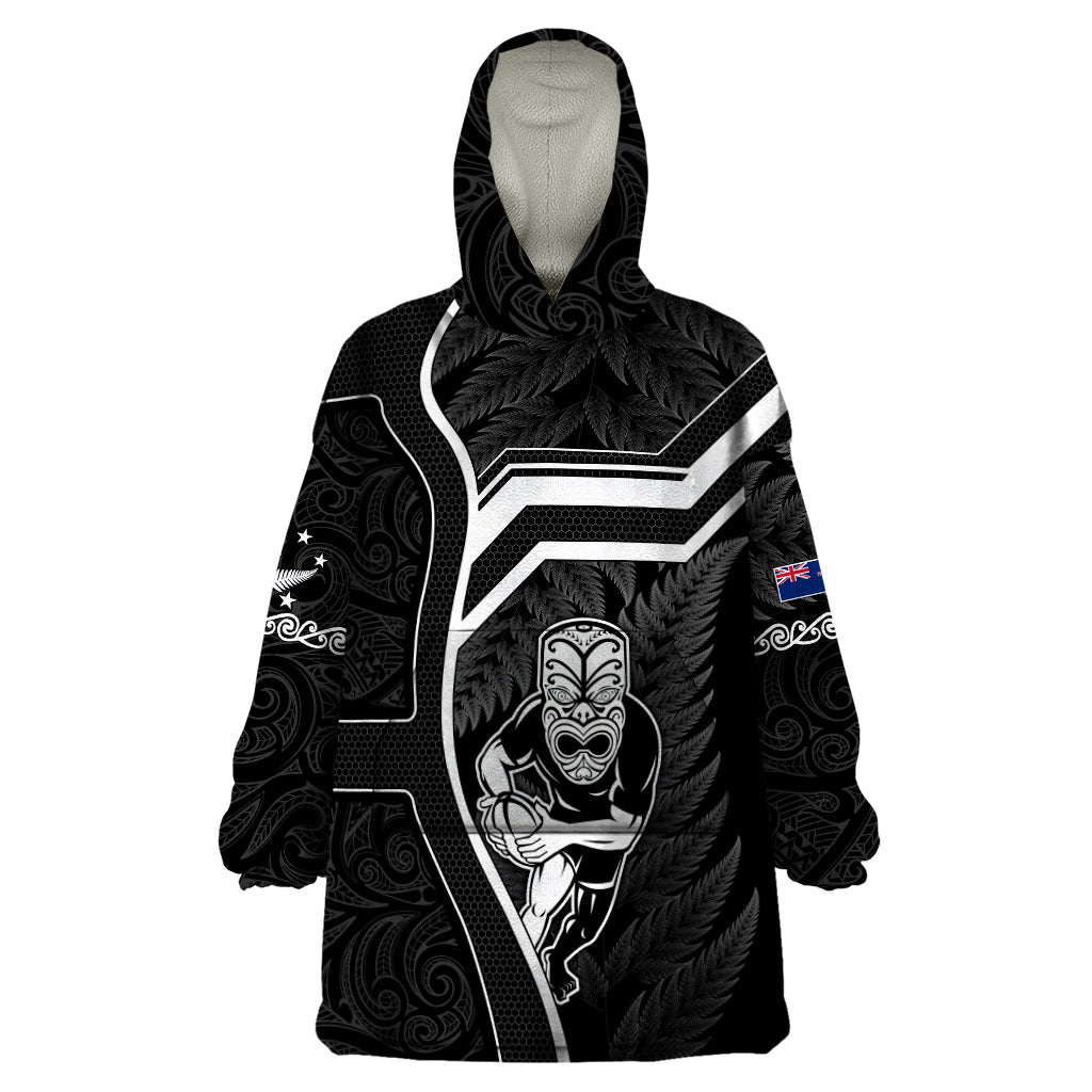 New Zealand Aotearoa Rugby Wearable Blanket Hoodie Black Fern Maori Tribal Sporty Style - Vibe Hoodie Shop