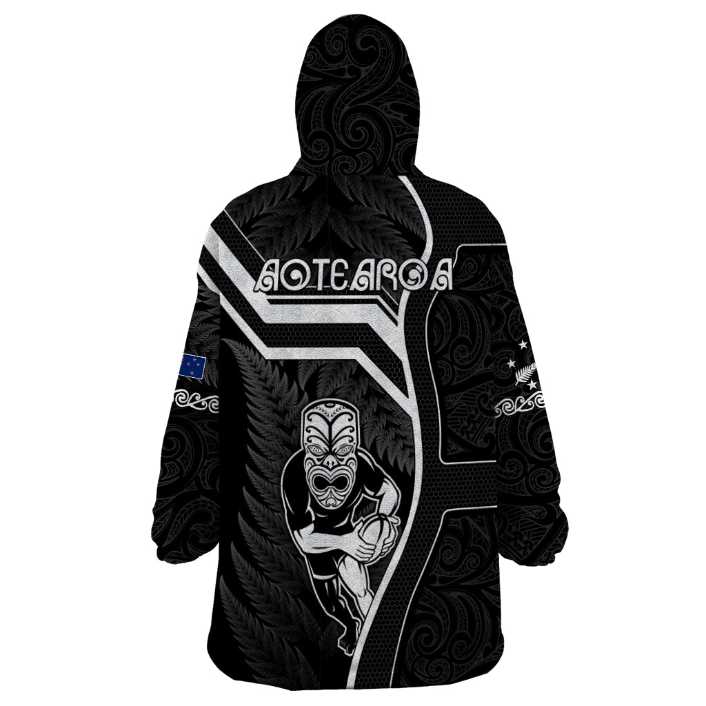 New Zealand Aotearoa Rugby Wearable Blanket Hoodie Black Fern Maori Tribal Sporty Style - Vibe Hoodie Shop