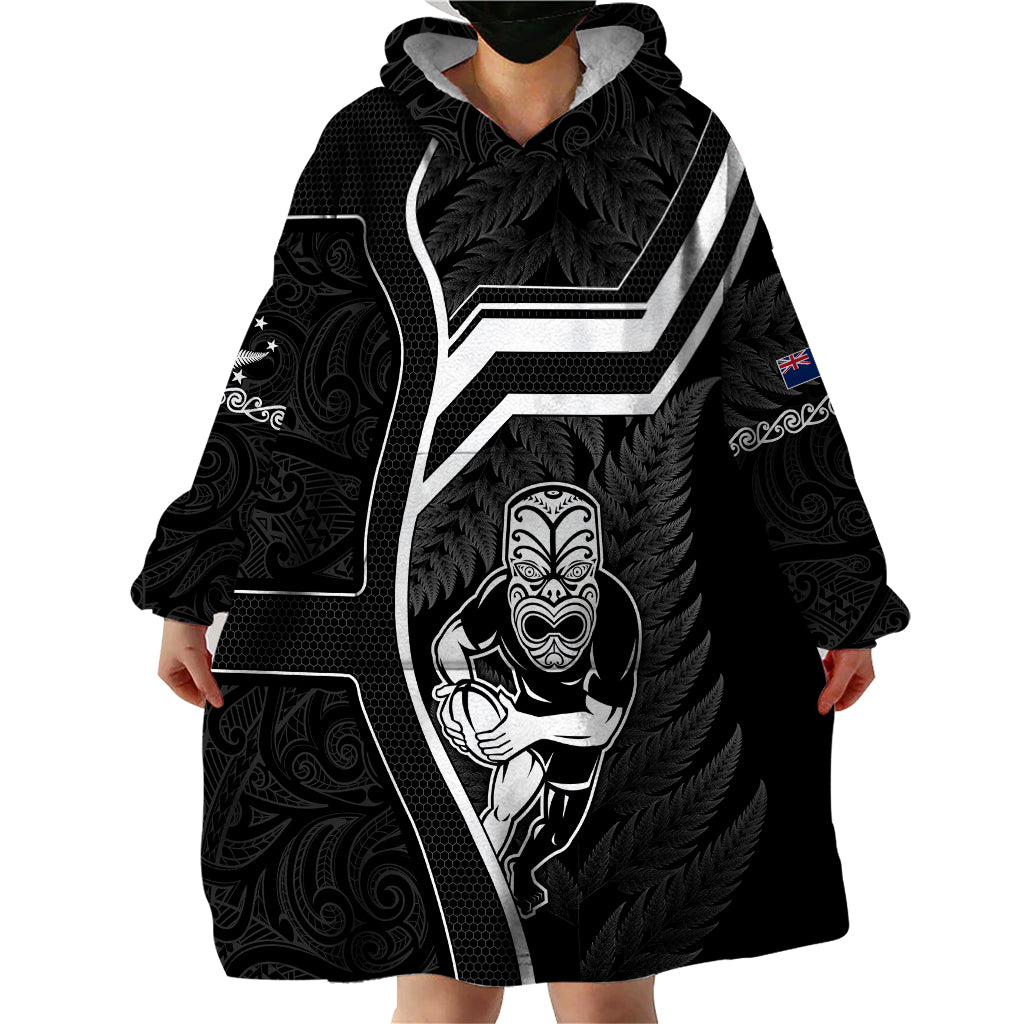 New Zealand Aotearoa Rugby Wearable Blanket Hoodie Black Fern Maori Tribal Sporty Style - Vibe Hoodie Shop