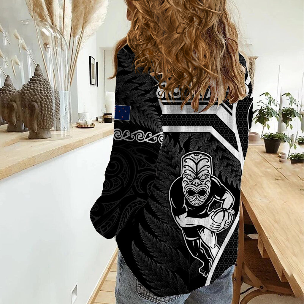 New Zealand Aotearoa Rugby Women Casual Shirt Black Fern Maori Tribal Sporty Style - Vibe Hoodie Shop