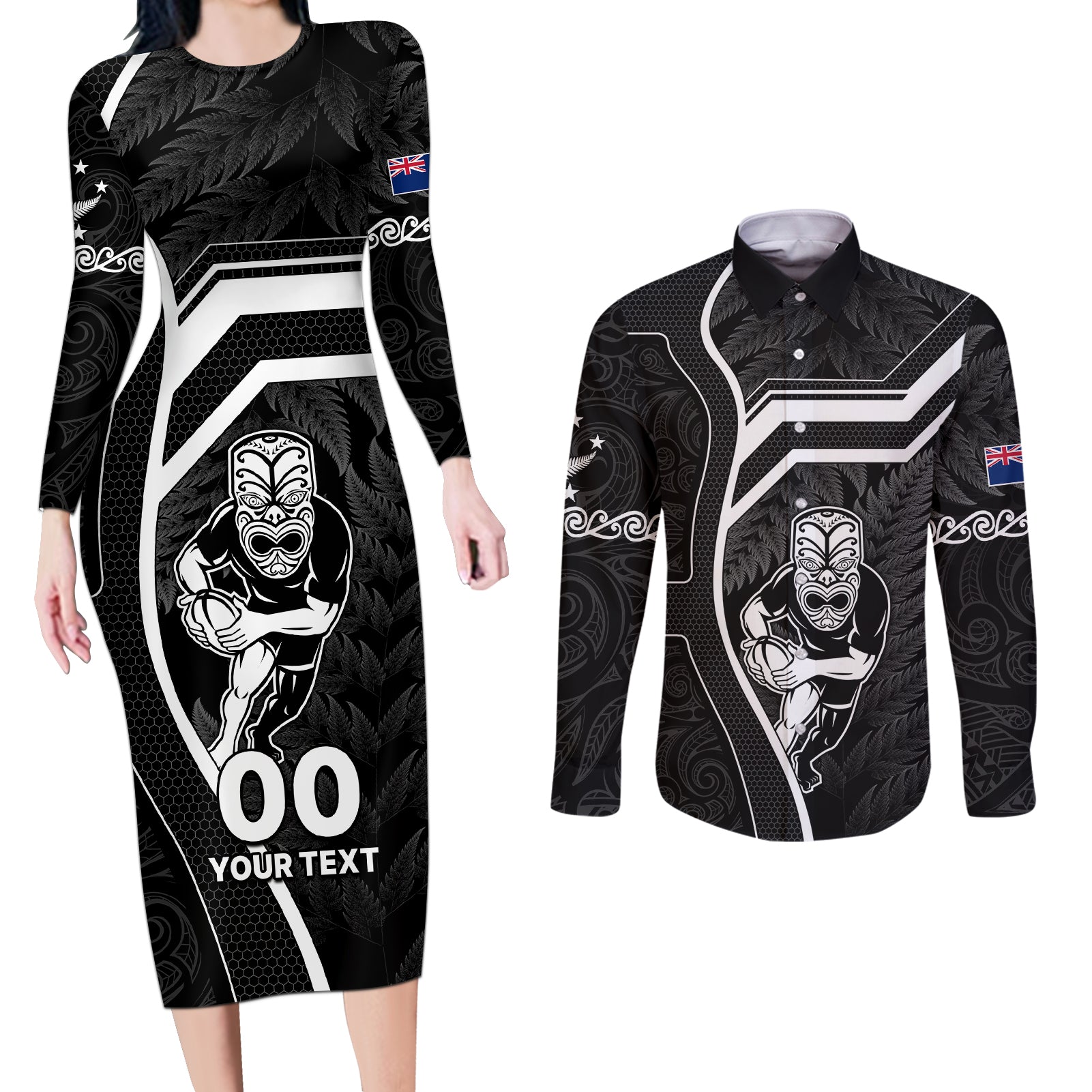 custom-new-zealand-aotearoa-rugby-couples-matching-long-sleeve-bodycon-dress-and-long-sleeve-button-shirts-black-fern-maori-tribal-sporty-style