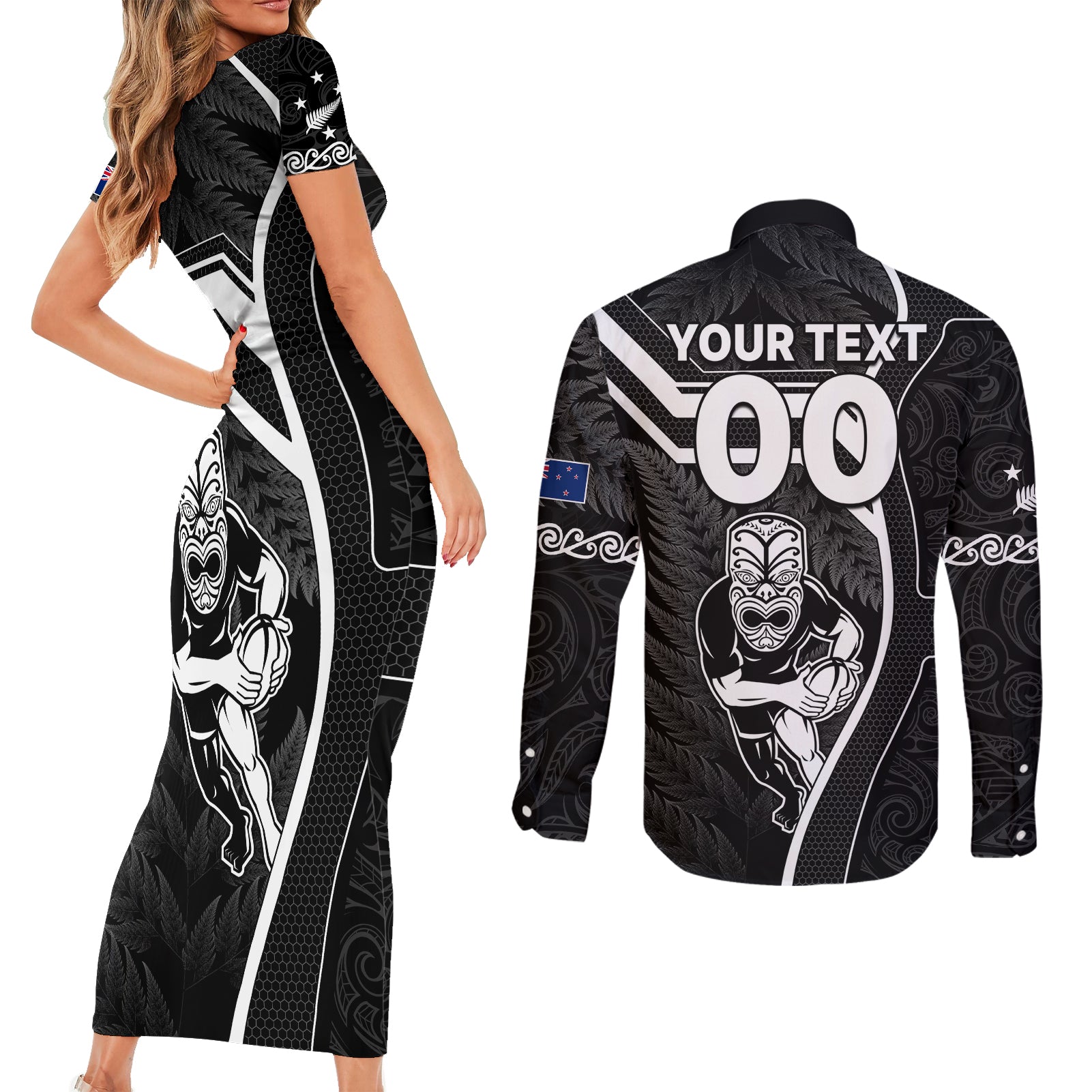 custom-new-zealand-aotearoa-rugby-couples-matching-short-sleeve-bodycon-dress-and-long-sleeve-button-shirts-black-fern-maori-tribal-sporty-style