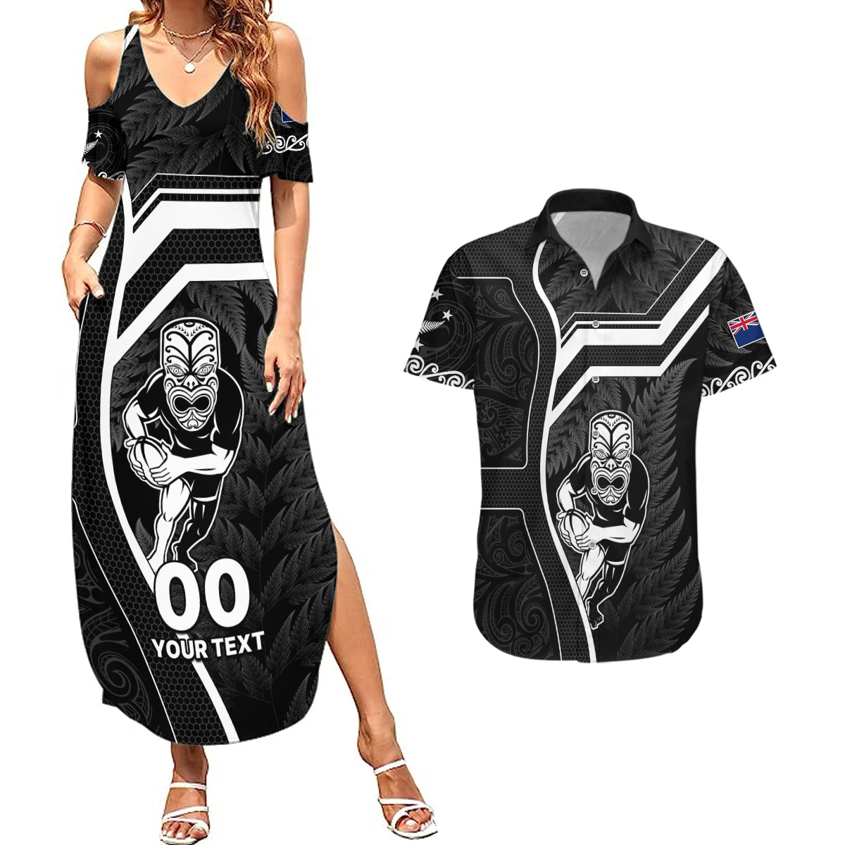 custom-new-zealand-aotearoa-rugby-couples-matching-summer-maxi-dress-and-hawaiian-shirt-black-fern-maori-tribal-sporty-style