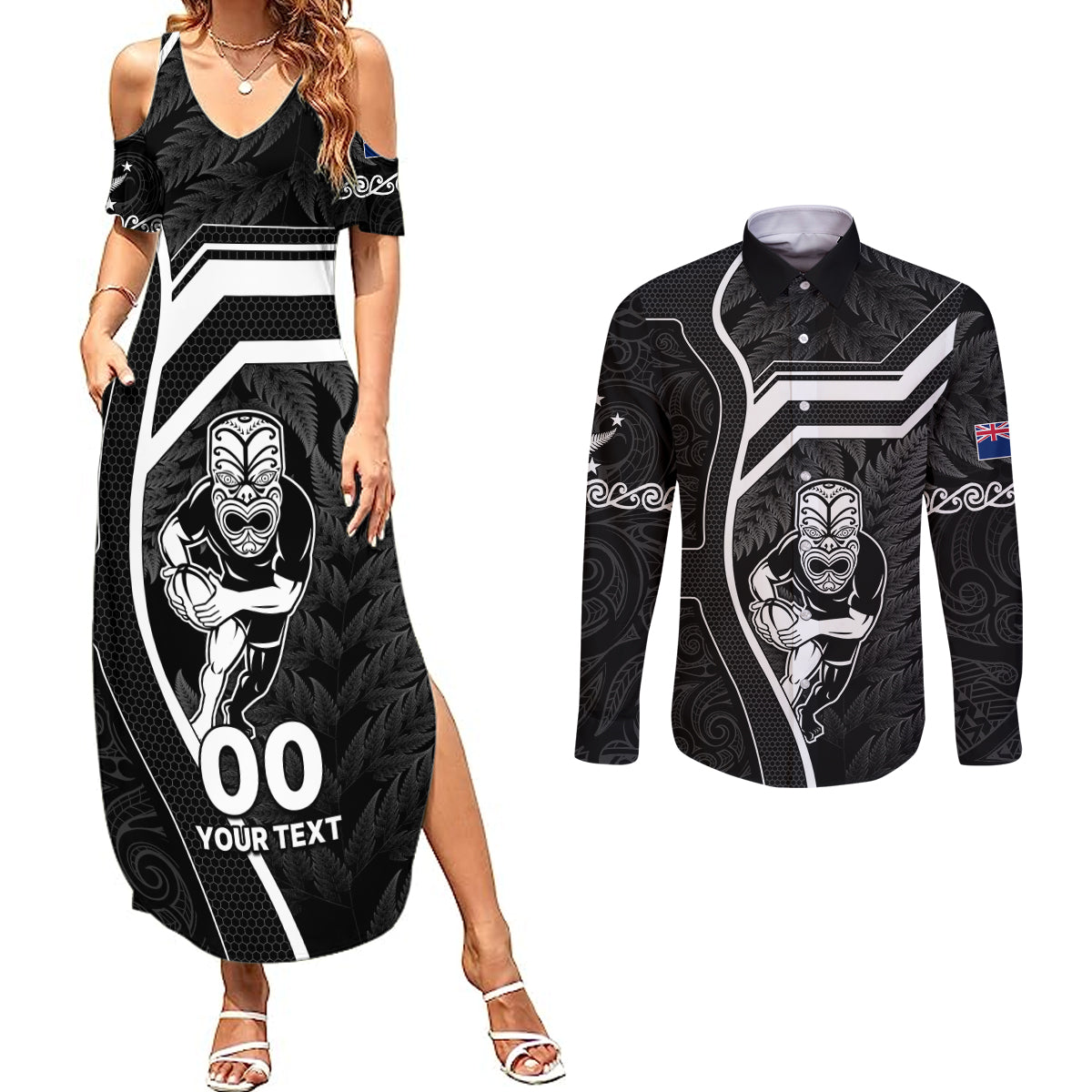 custom-new-zealand-aotearoa-rugby-couples-matching-summer-maxi-dress-and-long-sleeve-button-shirts-black-fern-maori-tribal-sporty-style