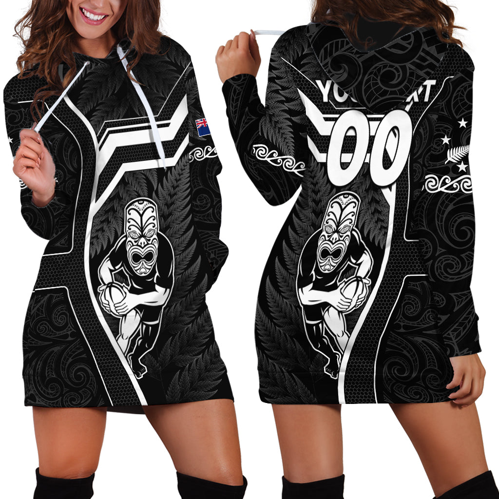 Custom New Zealand Aotearoa Rugby Hoodie Dress Black Fern Maori Tribal Sporty Style - Vibe Hoodie Shop