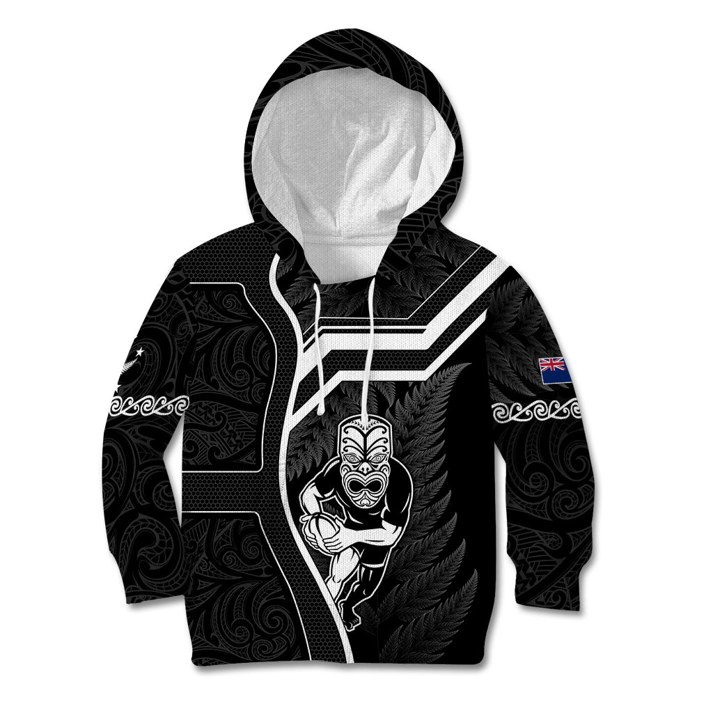 Custom New Zealand Aotearoa Rugby Kid Hoodie Black Fern Maori Tribal Sporty Style - Vibe Hoodie Shop