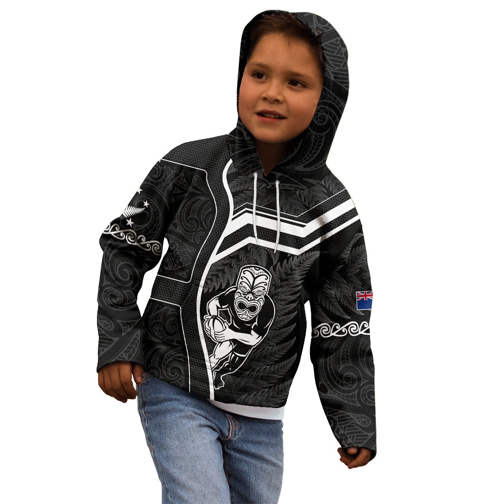 Custom New Zealand Aotearoa Rugby Kid Hoodie Black Fern Maori Tribal Sporty Style - Vibe Hoodie Shop