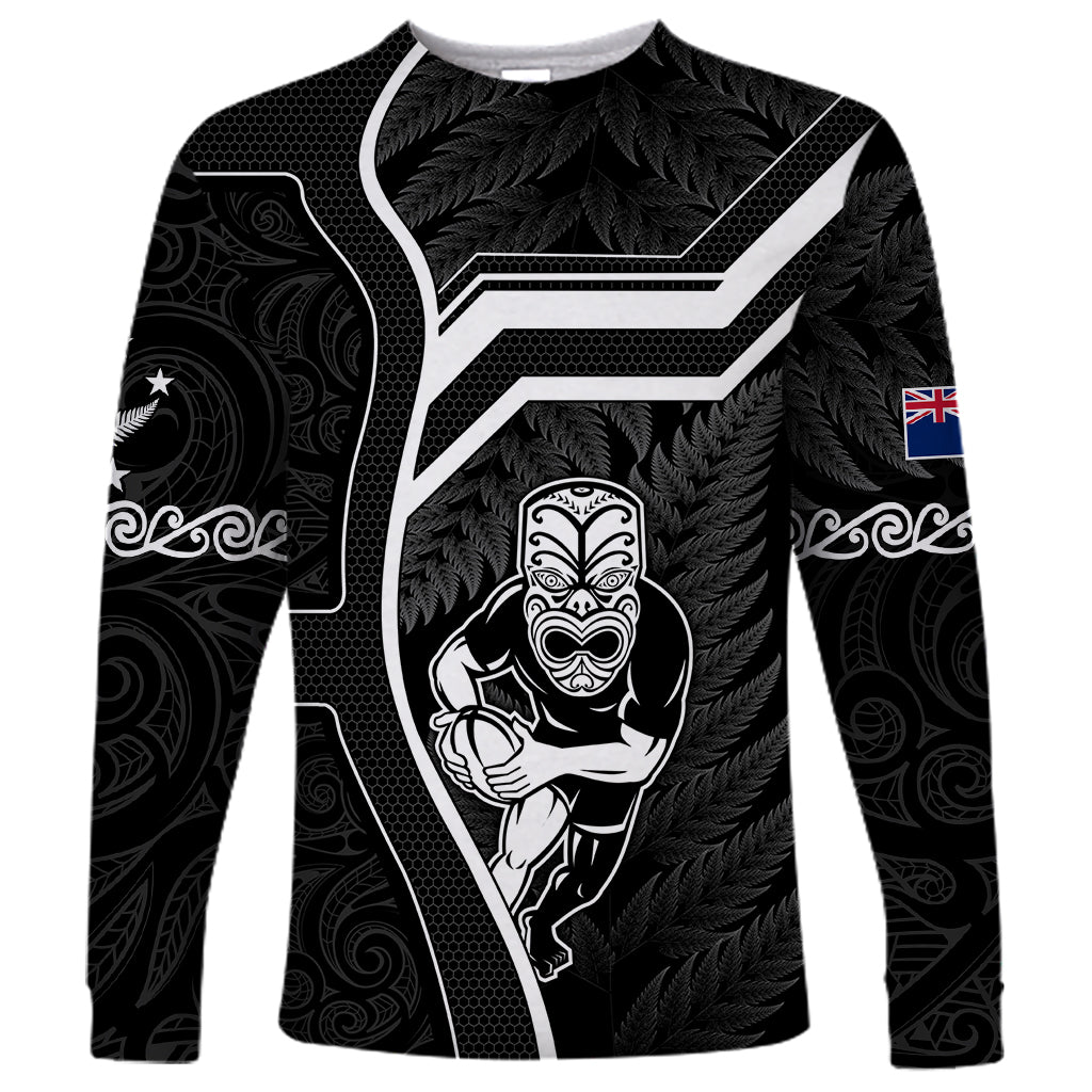 Custom New Zealand Aotearoa Rugby Long Sleeve Shirt Black Fern Maori Tribal Sporty Style - Vibe Hoodie Shop