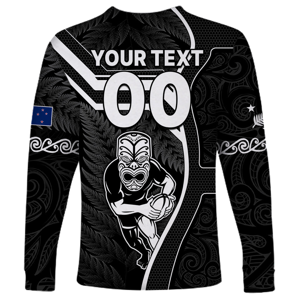 Custom New Zealand Aotearoa Rugby Long Sleeve Shirt Black Fern Maori Tribal Sporty Style - Vibe Hoodie Shop