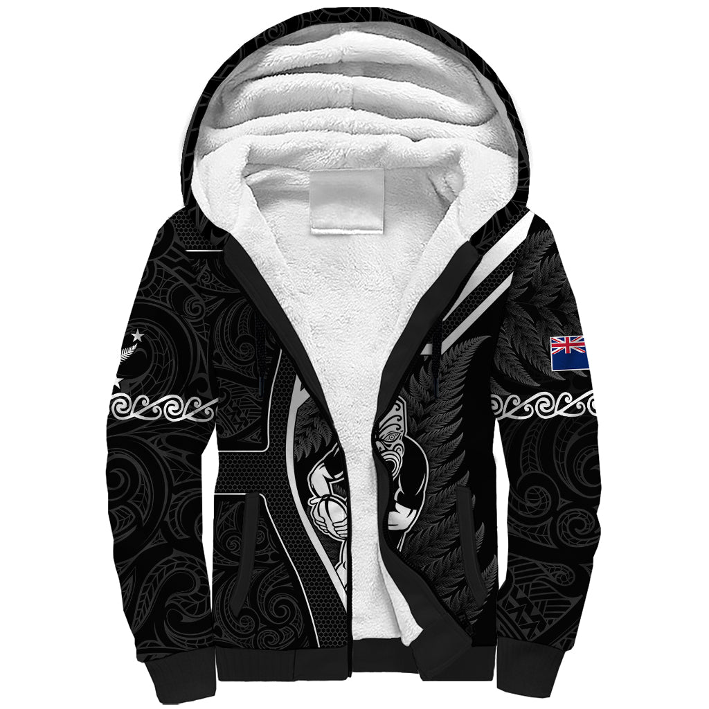 Custom New Zealand Aotearoa Rugby Sherpa Hoodie Black Fern Maori Tribal Sporty Style - Vibe Hoodie Shop