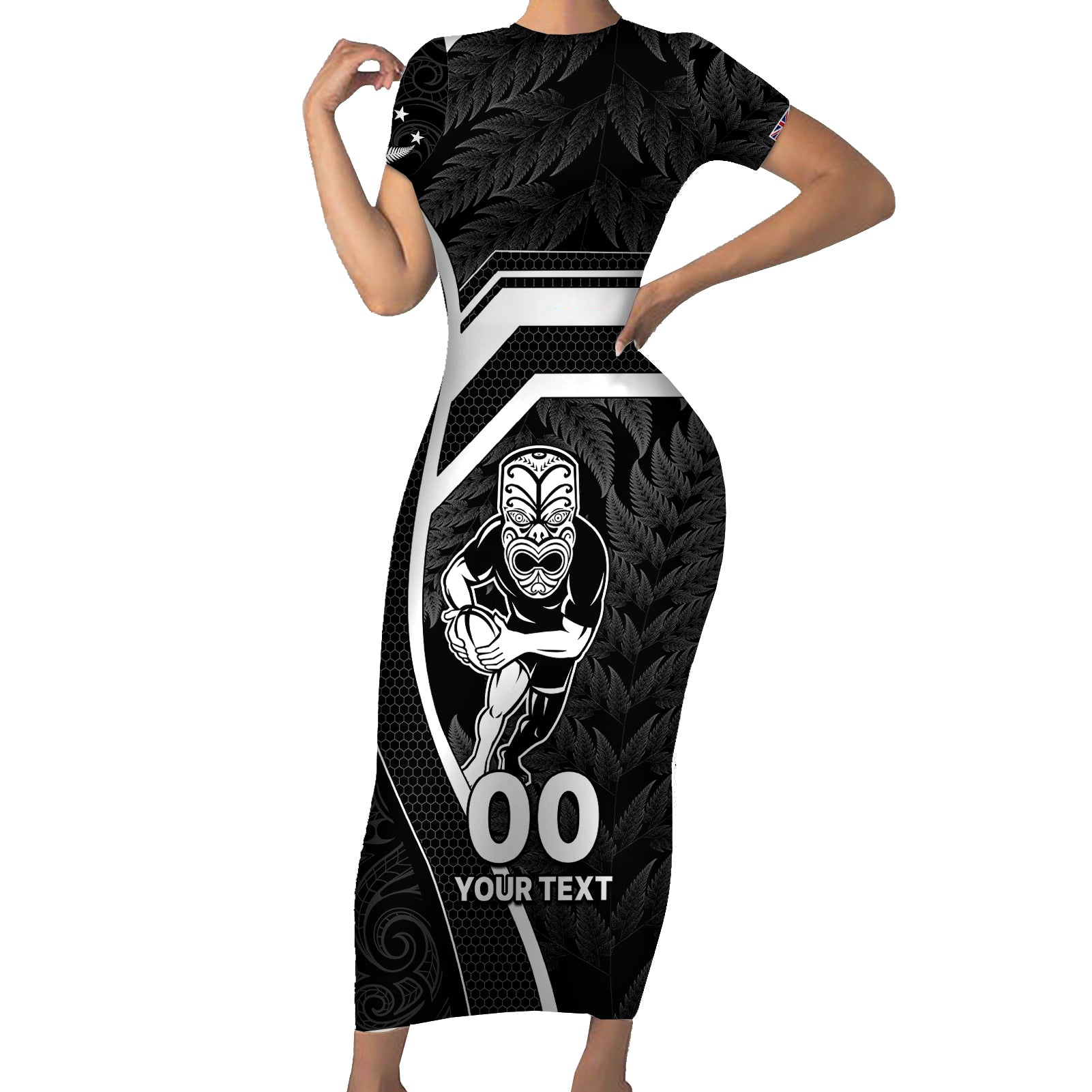 custom-new-zealand-aotearoa-rugby-short-sleeve-bodycon-dress-black-fern-maori-tribal-sporty-style