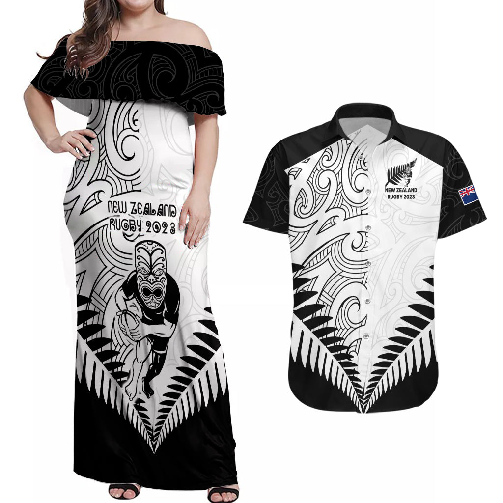 new-zealand-rugby-couples-matching-off-shoulder-maxi-dress-and-hawaiian-shirt-proud-aoteroa-stylised-maori-koru