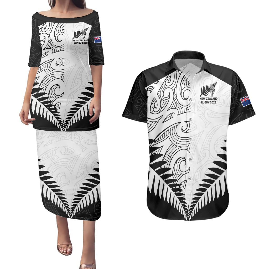 new-zealand-rugby-couples-matching-puletasi-dress-and-hawaiian-shirt-proud-aoteroa-stylised-maori-koru