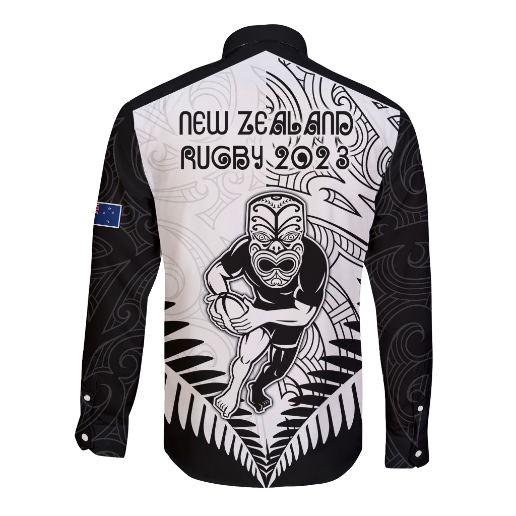 New Zealand Rugby Long Sleeve Button Shirt Proud Aoteroa Stylised Maori Koru - Vibe Hoodie Shop