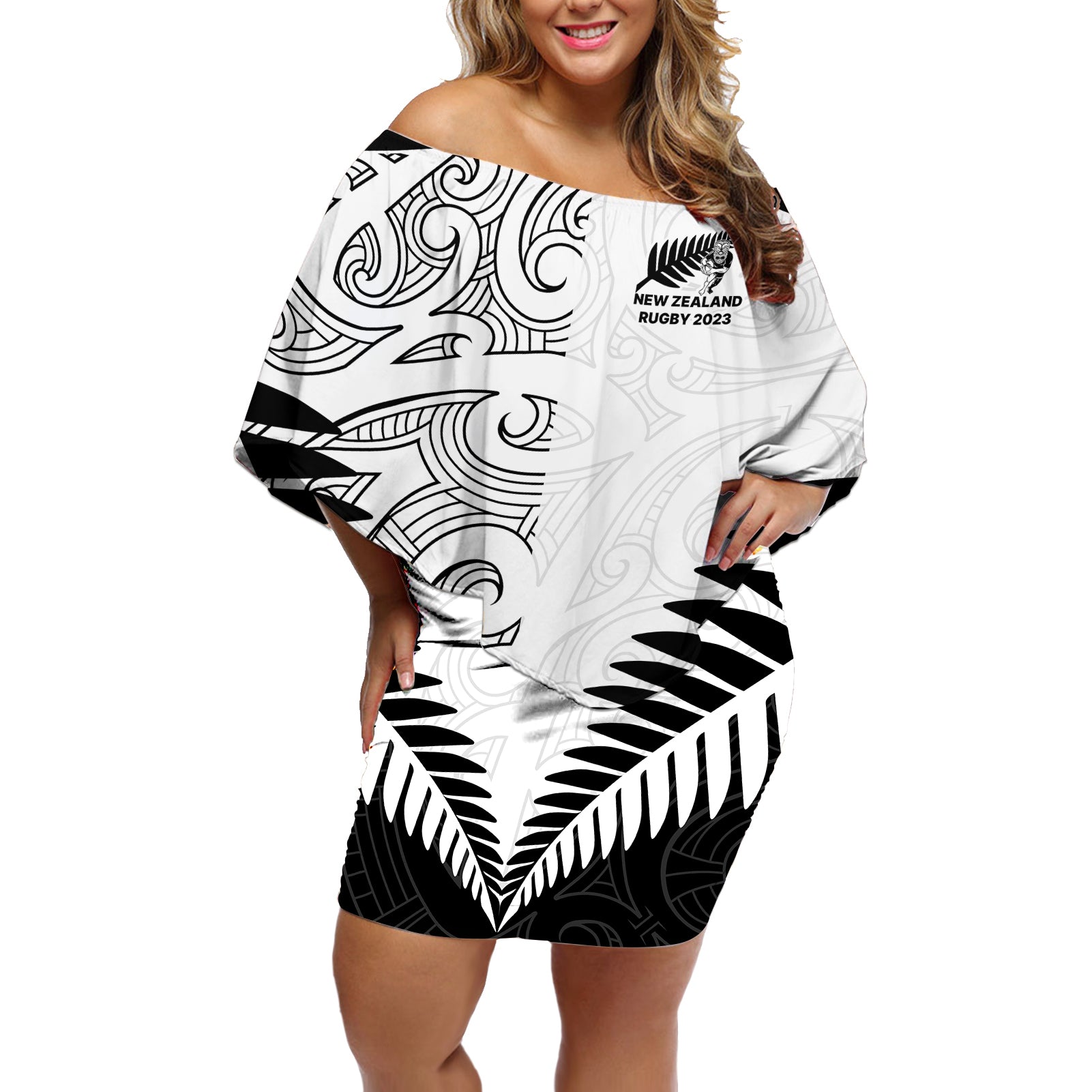 new-zealand-rugby-off-shoulder-short-dress-proud-aoteroa-stylised-maori-koru