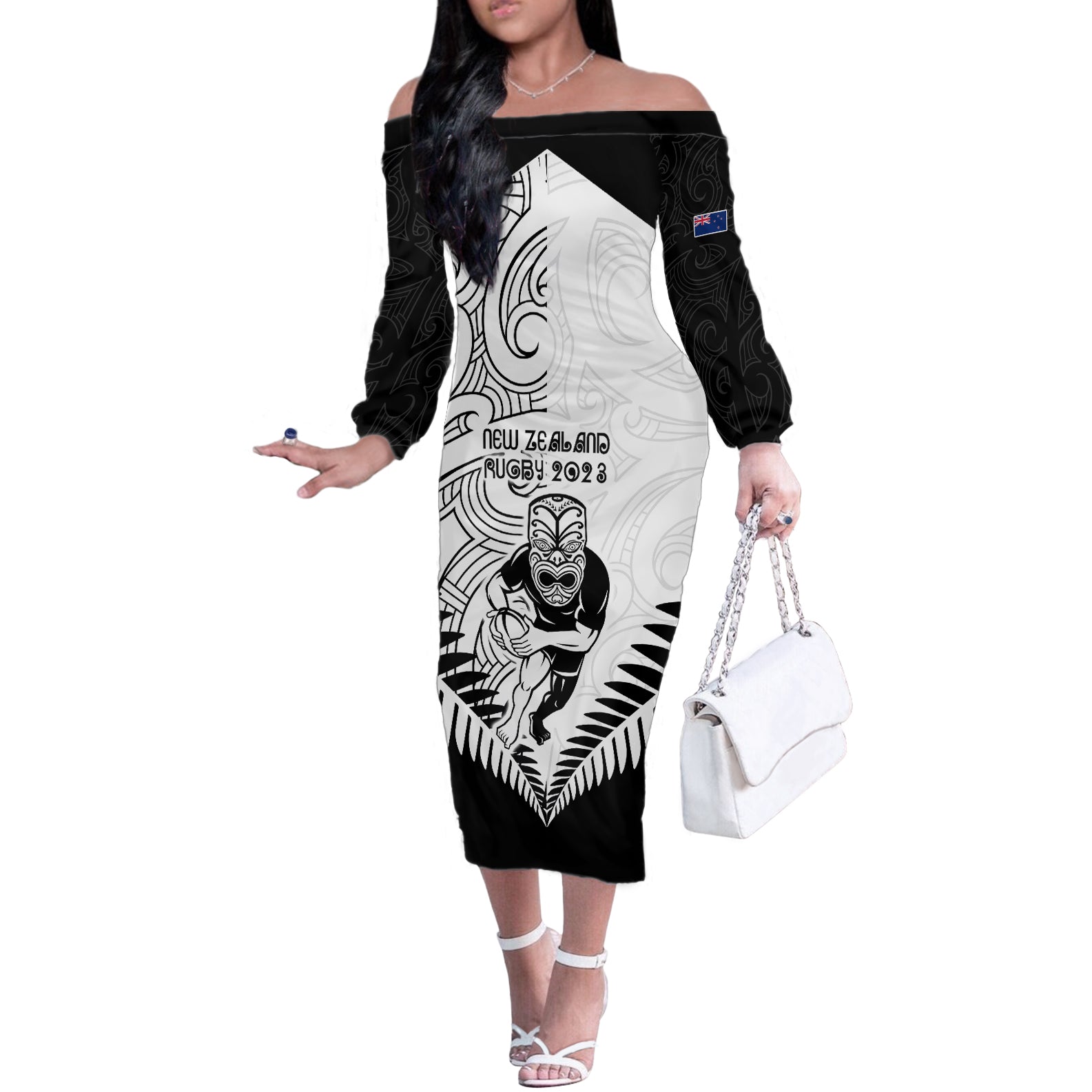new-zealand-rugby-off-the-shoulder-long-sleeve-dress-proud-aoteroa-stylised-maori-koru