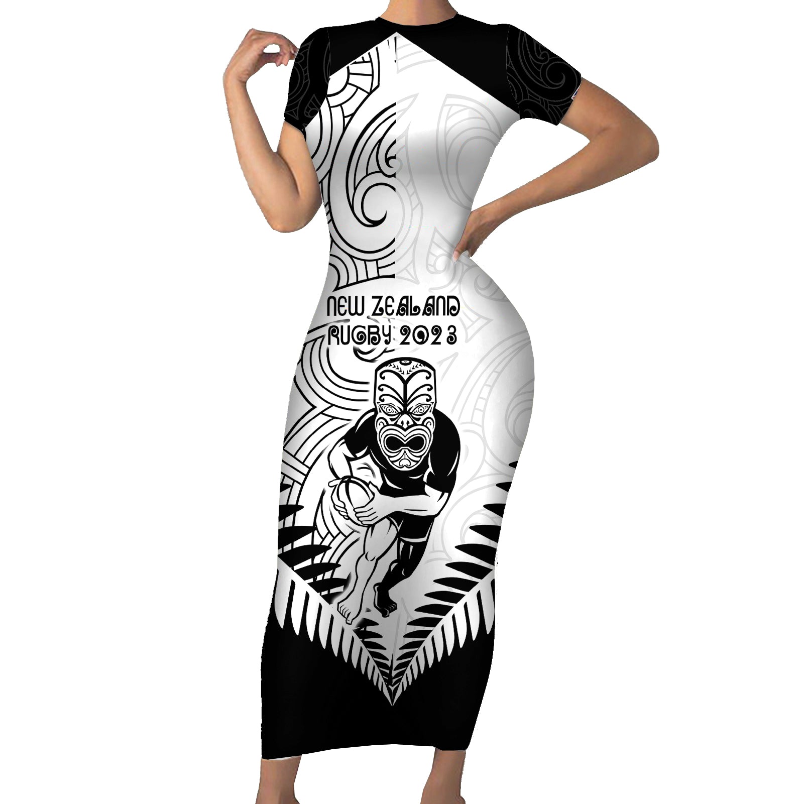 new-zealand-rugby-short-sleeve-bodycon-dress-proud-aoteroa-stylised-maori-koru