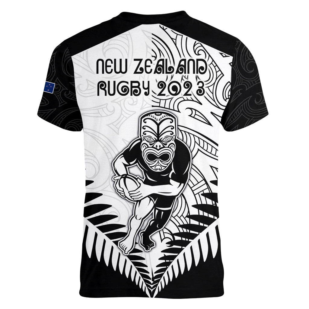New Zealand Rugby Women V Neck T Shirt Proud Aoteroa Stylised Maori Koru - Vibe Hoodie Shop